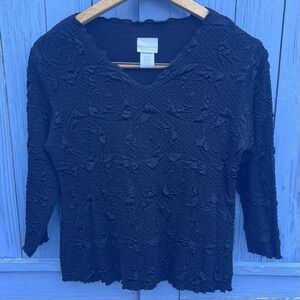 Haystack Black Ruched Textured Top Stretchy Women's‎ Size Small 3/4 Sleeves